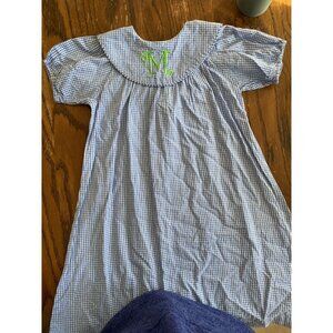 Girls Lolly Wolly Blue Gingham Dress Monogramed "M" Size 5